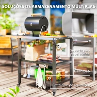 Outsunny Carrinho Auxiliar para Barbecue de 3 Níveis Carrinho de Serviço com Rodas Prateleira Bancada de Aço  116x50x86 cm Preto(m-6)