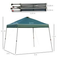 Outsunny Tenda Dobrável 3x3 Portátil de Jardim com Bolsa de Transporte com Rodas Aço para Exterior Festas Campismo Verde(m-3)