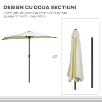 Outsunny Umbrelă Semicirculară de Perete cu Manivelă și 5 Spițe, 2.6x1.35x2.3 m, Bej(m-6)