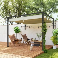 Outsunny 2 x 3(m) Lean To Steel Pergola, with Moving Fabric Canopy - Khaki(m-10)