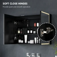 HOMCOM Dulap pentru Baie cu Oglindă cu Lumini LED și Priză, 80x12,8x60 cm, Negru(m-6)