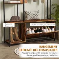 HOMCOM Porte-manteau avec étagère à chaussures 10 crochets, 3 étagères, armoire à chaussures rabattable 2 niveaux, marron(m-5)
