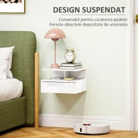 HOMCOM Noptieră Suspendată cu Sertar și Raft Superior din Lemn, 35x32x22.5 cm, Alb Lucios(m-4)