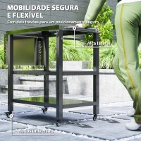 Outsunny Carrinho Auxiliar para Barbecue de 3 Níveis Carrinho de Serviço com Rodas Prateleira Bancada de Aço  116x50x86 cm Preto(m-7)