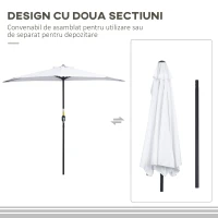 Outsunny Umbrelă Semicirculară de Perete cu Deschidere cu Manivelă și 5 Spițe, 2.6x1.35x2.3 m, Alb(m-6)