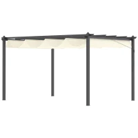 Outsunny Pérgola de Alumínio 4x3 Pérgola de Jardim com Teto Retrátil Tecido de Poliéster e 8 Orifícios de Drenagem para Pátio Terraço Exterior Creme(m-11)