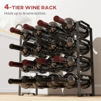 HOMCOM Suport pentru Sticle de Vin cu 4 Niveluri, 42,5x16,5x41 cm, Negru(m-4)