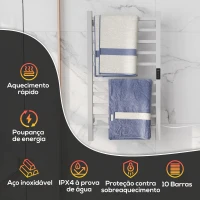 HOMCOM Toallero Elétrico de Parede 110W com Controlo WIFI Ecrã Tátil Temporizador 10 Barras Temperatura Ajustável Baixo Consumo IPX4 45x11x80 cm  Branco(m-6)