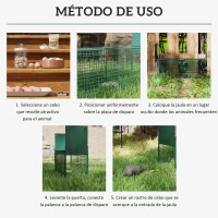 Outsunny Trampa para Animales Vivos 60x18x20 cm con 2 Puertas Asa y Marco de Acero para Conejos Ardillas Hurones Verde(m-5)