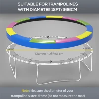SPORTNOW 12FT Trampoline Spring Cover, Plastic Trampoline Pad Replacement with Elastic Cord, Waterproof, UV Resistant and Tear-Resistant, Multi-Colored(m-4)
