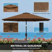 Outsunny Chapéu de Sol com 32 Luzes LED Solares Ø265x233cm Chapéu de Sol Inclinável com Manivela e Mastro de Aço para Terraço Pátio Exterior Marrom(m-5)