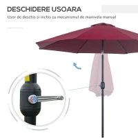 Outsunny Umbrelă de Grădină Înclinabilă pe 3 Unghiuri cu Manivelă, Ø265x240 cm, Roșu(m-4)