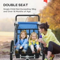 HOMCOM 2 Seat Bike Trailer with 5 Point Harness, Baby Bike Stroller with Safety Flag, Reflectors, for 18+ Months, Blue(m-5)