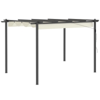 Outsunny Pérgola de Alumínio 4x3 Pérgola de Jardim com Teto Retrátil Tecido de Poliéster e 8 Orifícios de Drenagem para Pátio Terraço Exterior Creme