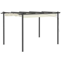 Outsunny Pérgola de Alumínio 4x3 Pérgola de Jardim com Teto Retrátil Tecido de Poliéster e 8 Orifícios de Drenagem para Pátio Terraço Exterior Creme(m-1)