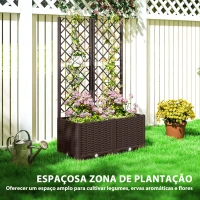 Outsunny Floreira com Treliça de PP com Drenagem e Amplo Espaço para Plantas Trepadoras Vaso com Suporte para Jardim 80x40x135 cm Marrom(m-7)
