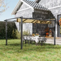 Outsunny 3 x 4m Aluminium Pergola, with Retractable Roof - Khaki(m-2)