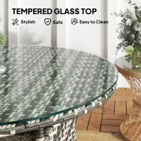 Outsunny Wicker Garden Rattan Table, Patio Furniture Outdoor Coffee Table with Umbrella Hole and Tempered Glass Top, Grey(m-6)