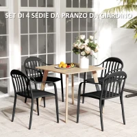 Outsunny Set 4 Sedie da Giardino Impilabili in PP con Schienale Alto e Braccioli, 57x54x78 cm, Nero(m-4)