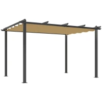 Outsunny 3 x 4m Aluminium Pergola, with Retractable Roof - Khaki(m-1)