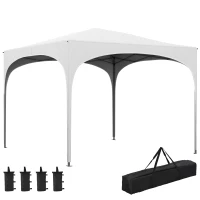 Outsunny Tenda Dobrável 3x3 m Tenda de Jardim com Altura Ajustável Bolsa de Transporte Tecido Anti-UV e Sacos de Areia Branco(m-1)