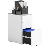 Vinsetto Metalen Archiefkast, Kantooropslag, 3 Rollende Lades, Wit(m-10)