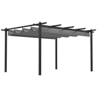 Outsunny 4 x 3m Aluminium Pergola with Retractable Roof, Modern Outdoor Gazebo Canopy Shelter for Patio Lounge, Garden Dining & Outdoor Living, Grey
