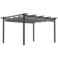 Outsunny 4 x 3(m) Aluminium Pergola with Retractable Roof, Garden Gazebo Canopy Shelter for Outdoor, Patio, Grey(m-1)