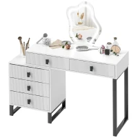 HOMCOM Dressing Table, Vanity Desk with Leaf Shape Mirror, Makeup Table with 5 Drawers, 3-Colour LED Lights, 100x40cm Tabletop, White(m-11)