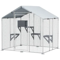PawHut Refugio Exterior Grande para Gatos Jaula de Acero Galvanizado con Techo Impermeable para 5 Gatos 200x170x195 cm Plateado(m-1)