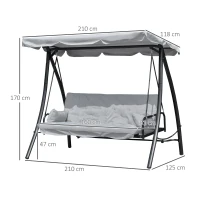 Outsunny Dondolo da Giardino 3 Posti con Tetto Reclinabile Trasformabile Letto in Poliestere Crema 209cm x 114cm x 170cm(m-3)