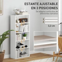 HOMCOM Estantería con 3 Estantes Ajustables y Sistema Antivuelco para Oficina Salón o Dormitorio 60x24x133,5 cm Blanco(m-5)