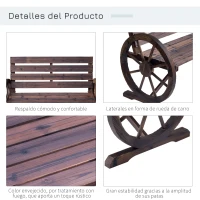 Outsunny Banco de madeira ao ar livre com apoio de braços em forma de roda Vista envelhecida para varanda Terraço 105,5x56x75 cm Marrom rústico(m-7)