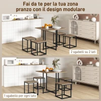 HOMCOM Set 5 Pezzi Sedie Tavolo Sala da Pranzo Moderne in Stile Industriale, Legno e Metallo, Nero e Color Legno(m-7)