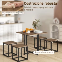 HOMCOM Set 5 Pezzi Sedie Tavolo Sala da Pranzo Moderne in Stile Industriale, Legno e Metallo, Nero e Color Legno(m-5)