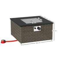 Outsunny Rattan Gas Fire Pit Table for Garden, 13 KW Smokeless Propane Fire Pit with Lid, Square Garden Coffee Table with Patio Heater for Outdoor, Patio, 58 x 58 x 33 cm, Grey(m-3)