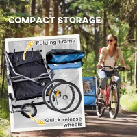 HOMCOM 2 Seat Bike Trailer with 5 Point Harness, Baby Bike Stroller with Safety Flag, Reflectors, for 18+ Months, Blue(m-6)