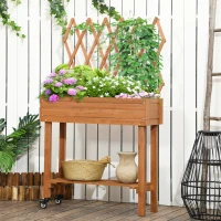 Outsunny Buitenzonnig verhoogd bed met traliewerk bloembak met plank, wielen voor balkonhout(m-10)