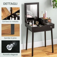 HOMCOM Tavolo da Trucco 2 in 1 con Specchio Ribaltabile e 2 Cassetti, 60x50x85.5 cm, Nero(m-6)