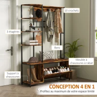 HOMCOM Porte-manteau avec étagère à chaussures 10 crochets, 3 étagères, armoire à chaussures rabattable 2 niveaux, marron(m-4)