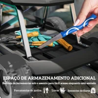 Outsunny Assento de Jardim com Rodas Banco de Jardinagem com Bandeja de Ferramentas Carrinho de Trabalho  50x49x32 cm Preto(m-5)