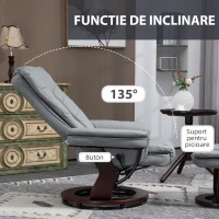 HOMCOM Fotoliu Reclinabil la 135° cu Suport pentru Picioare, Tetieră și Cotiere din Piele PU, 85x82x106 cm, Gri(m-4)