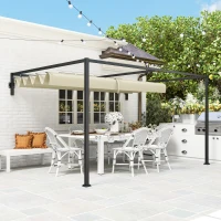 Outsunny 3 x 4m Steel Pergola, with Retractable Canopy - Khaki(m-2)