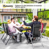 Outsunny Set da Giardino 7 Pezzi con 6 Sedie Pieghevoli e Tavolo Allungabile, in Acciaio, Alluminio e Rete Grigio e Nero(m-9)