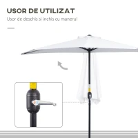 Outsunny Umbrelă Semicirculară de Perete cu Deschidere cu Manivelă și 5 Spițe, 2.6x1.35x2.3 m, Alb(m-5)