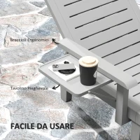 Outsunny Set 2 Sdraio da Giardino Regolabili con Tavolino e Braccioli, in Polipropilene, 79x158x88 cm, Grigio Chiaro(m-5)