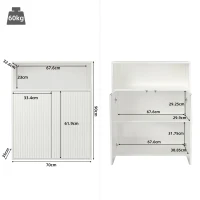 Buffet de rangement avec porte vitrée et éclairage LED, adapté à la cuisine et au salon, 210×35×90 cm, Blanc(m-4)