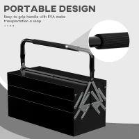 DURHAND 3 Tier Metal Toolbox, 5 Tray Professional Portable Tool Box with Carry Handle for Workshop, 45cmx20cmx34.5cm, Black(m-4)