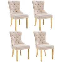 Esszimmerstühle Set aus 4 Samt Polsterstuhl mit Nagelkopfbesatz und runden Zugringen Esszimmer 95 cm Beige
