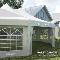 Outsunny 10 Sides Decagonal Garden Gazebo Marquee Party Tent Wedding Canopy Outdoor Heavy Duty Metal Frame (8.9m x 6.5m) - White(m-5)